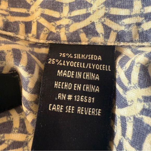 Nat Nast Basketweave Print Silk Blend Button Up Shirt Blue Ivory Short Sleeve M - Picture 8 of 9